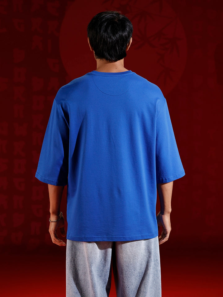 Men’s samurai mask graphic oversized T-shirt | Blue