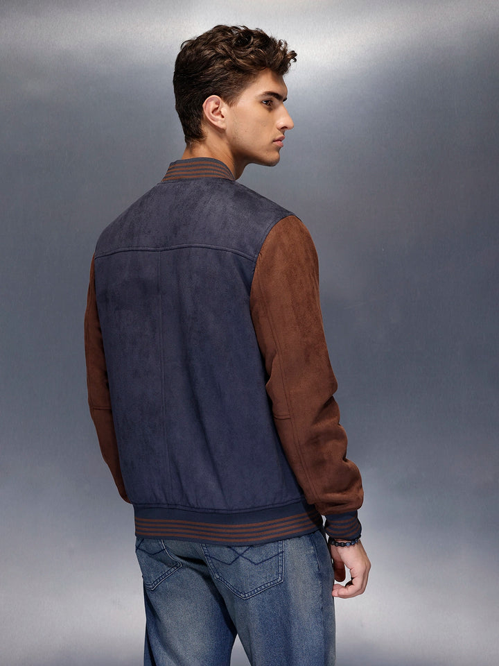 Two-tone suede finish jacket | Navy Blue