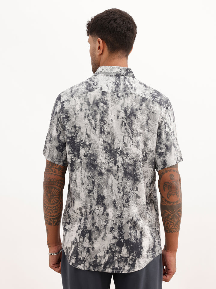Slim Fit AOP Half Sleeve Shirt | White