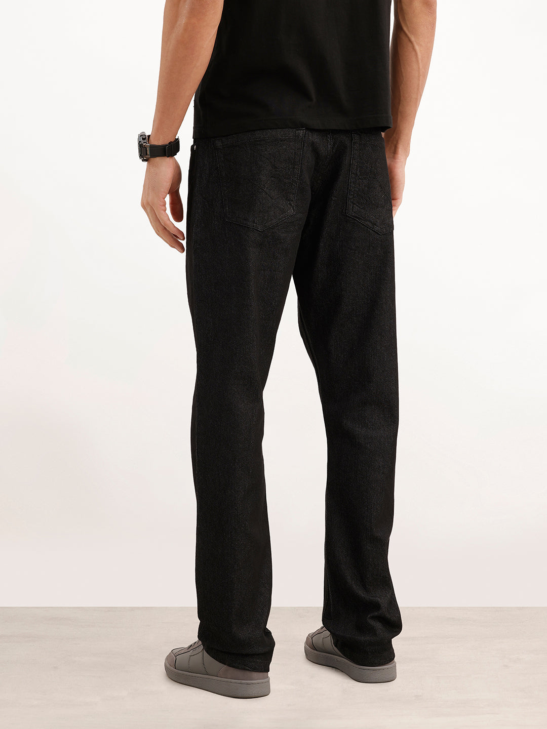 Solid Relaxed Mid Rise Denim Jeans | Black | WQJN2479M
