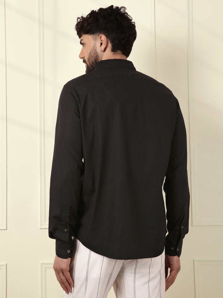 Solid Cotton Blend Shirt | Black