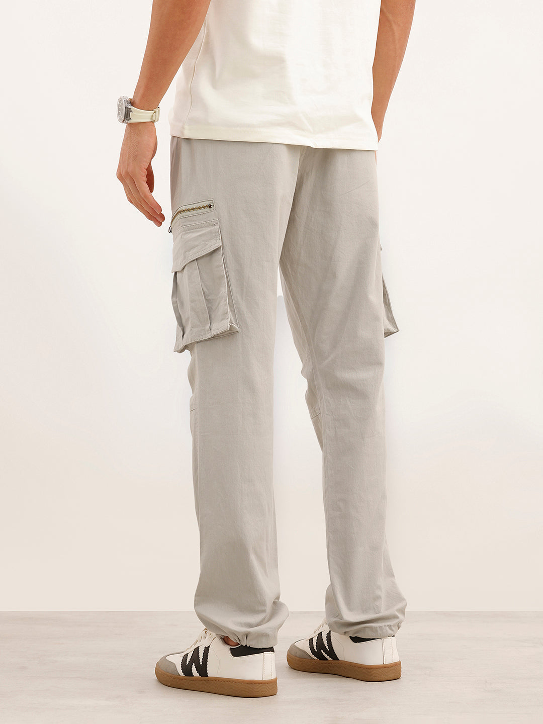 Solid Straight Fit Cargo Trouser | Grey