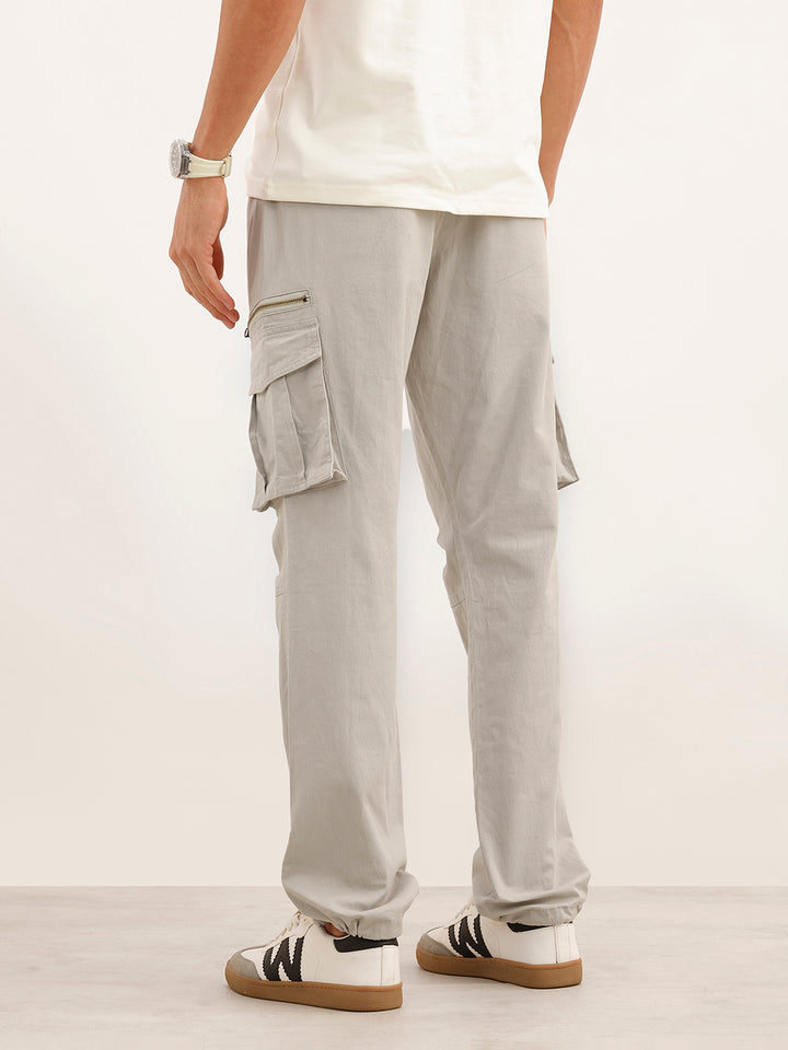 Solid Straight Fit Cargo Trouser | Grey