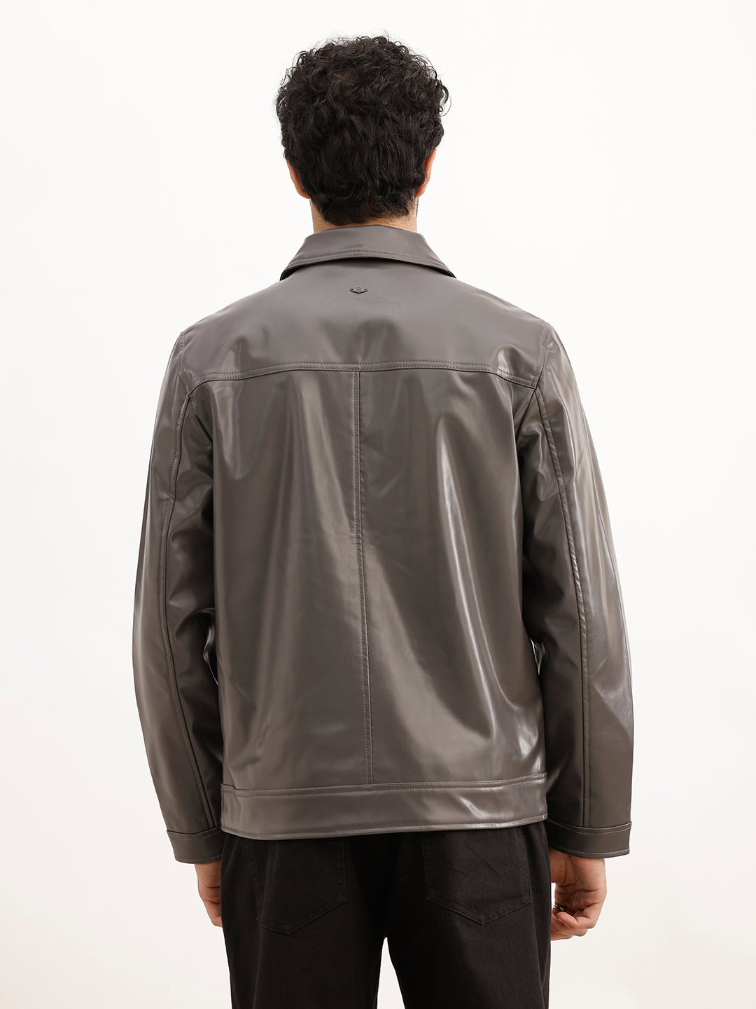 Solid Slim Fit Zipper Jacket | Charcoal