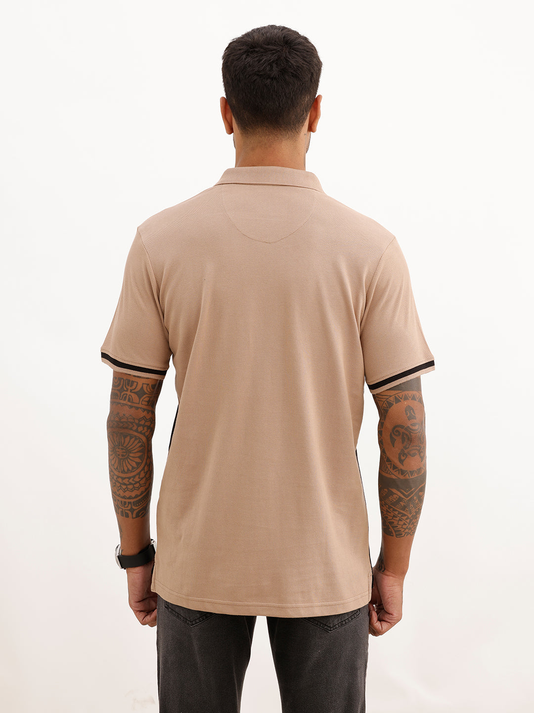 Slim Fit Panel Printed Polo T-Shirt | Beige