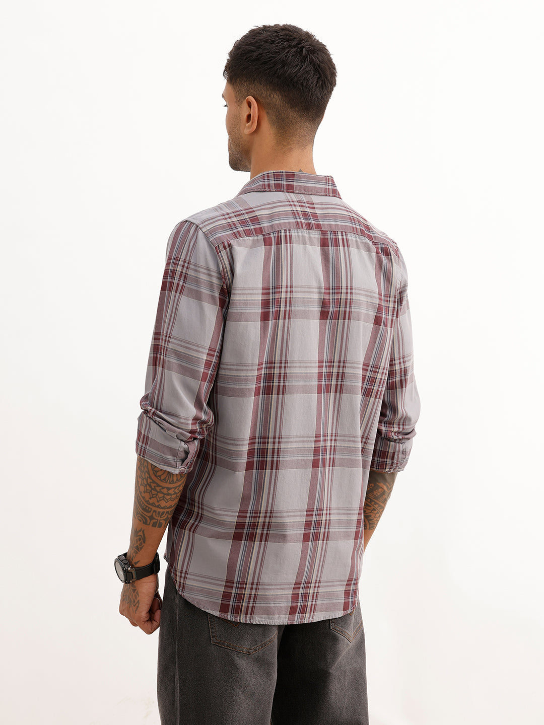 Regular Fit Checkered Shirt | Grey