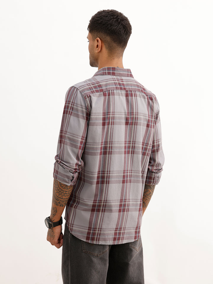 Slim Fit Checkered Shirt | Grey