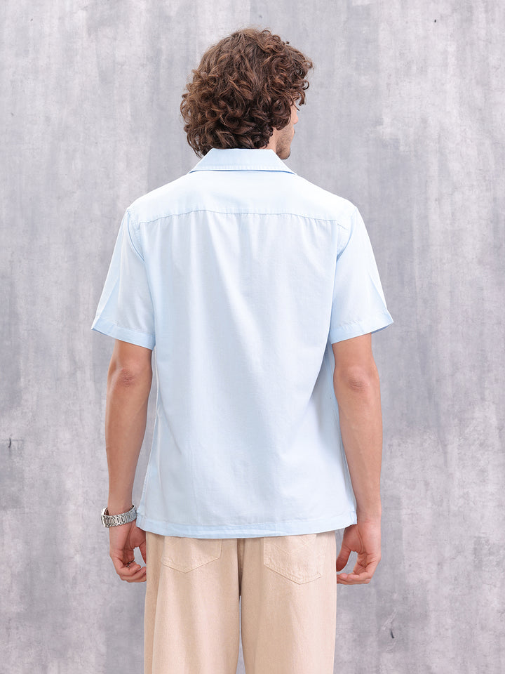 Placement Printed Resort Collar Shirt | Blue