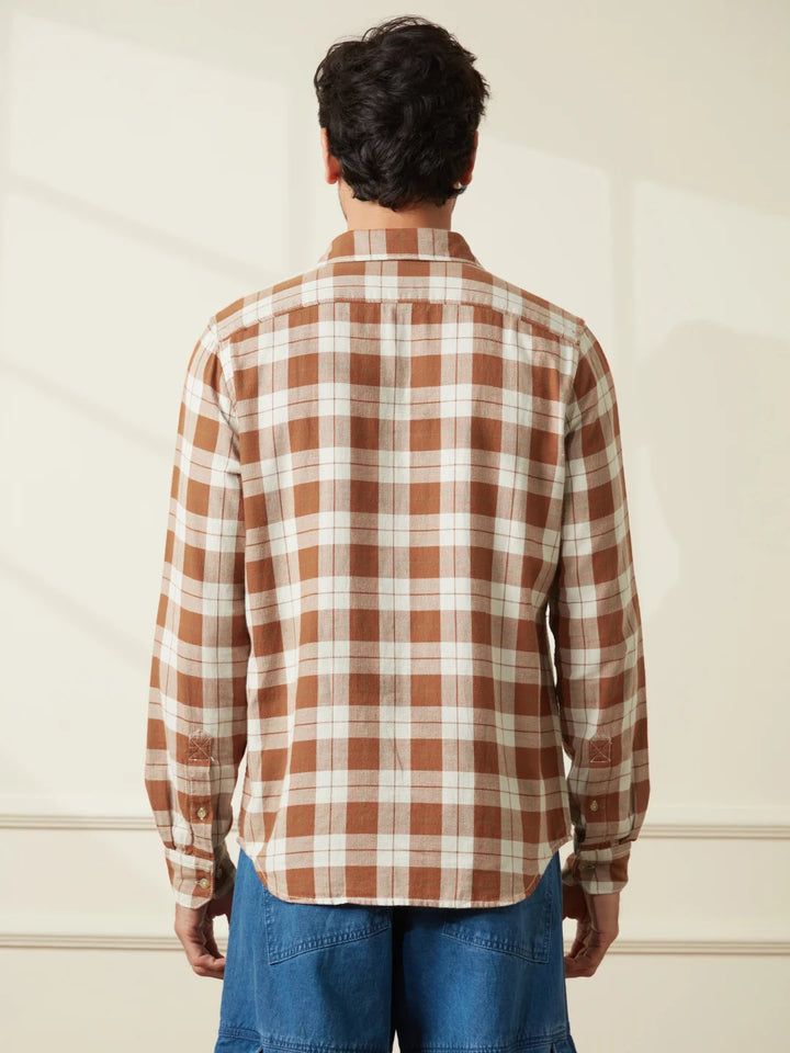 Checked Herringbone Slim Fit Shirt | Brown