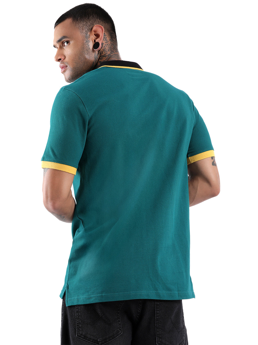 Solid Teal Tipped Collar Polo