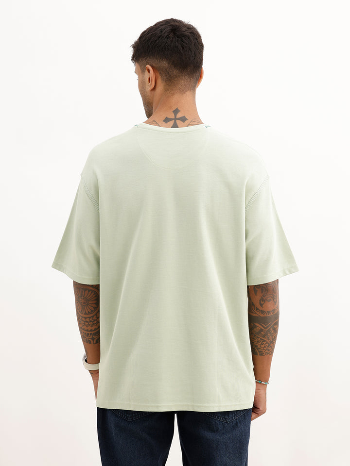 Oversized Contrast Stitch Textured T-Shirt | Light Green