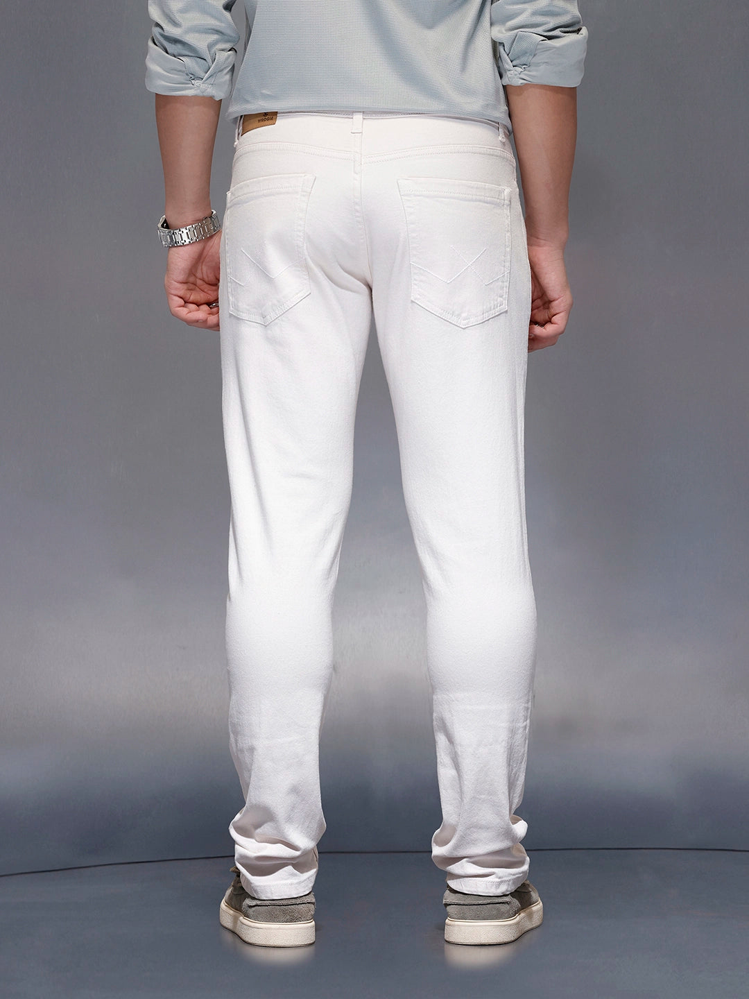 Clean White Straight Slim Jeans | Pink