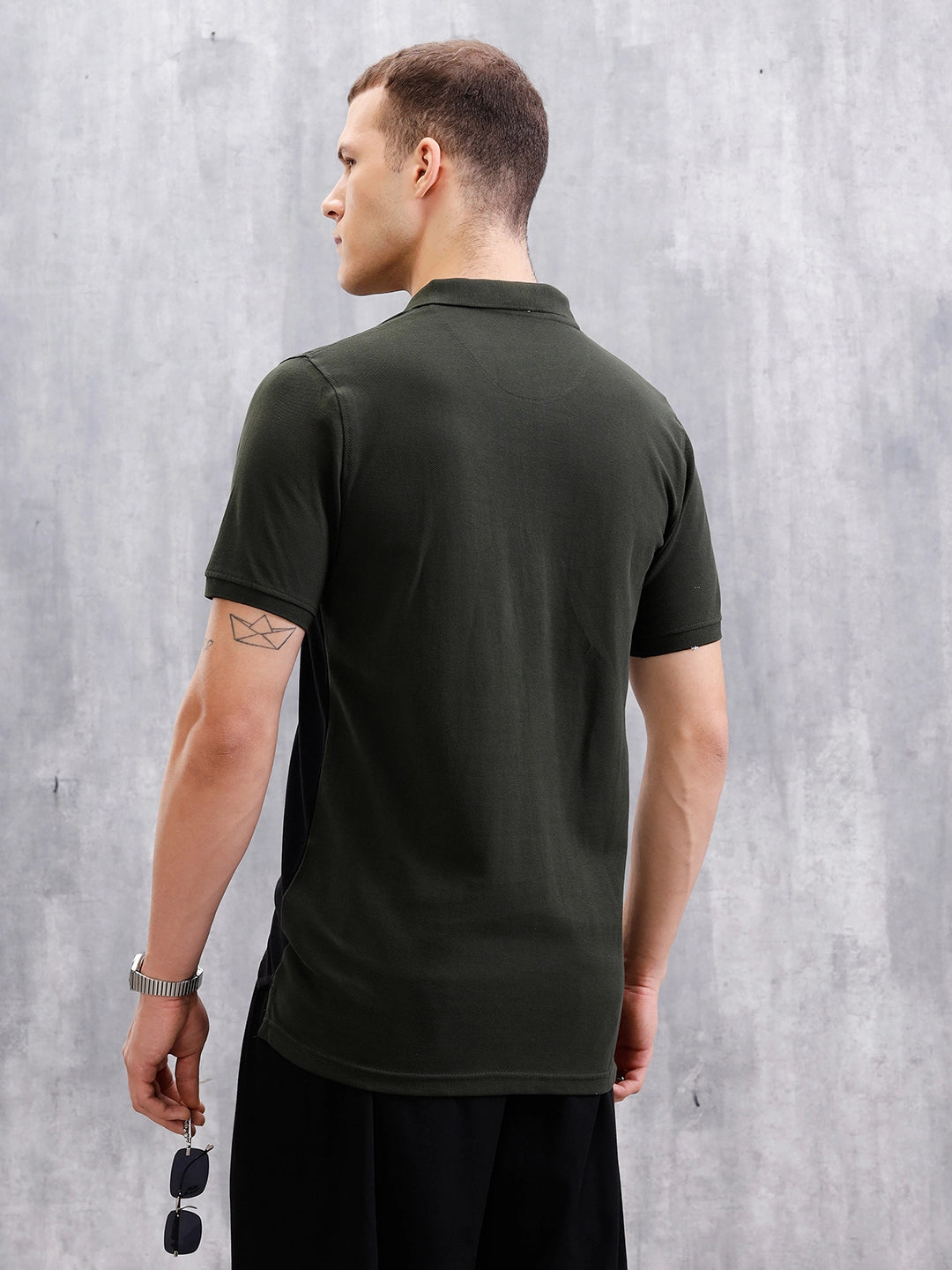 Cut & Sew Slim Fit Polo | Black/Olive