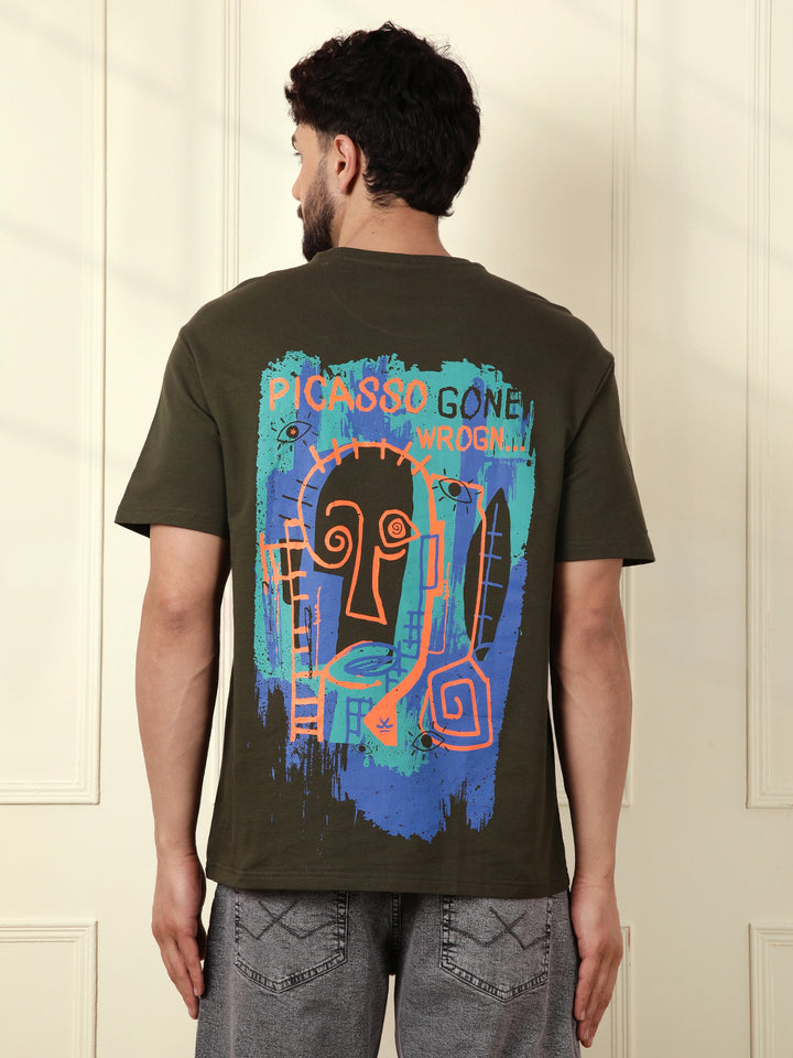 Heavy GSM Printed Picasso T-Shirt | Olive
