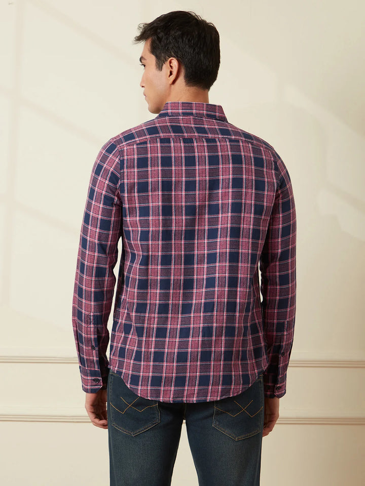 Textured Checks Slim Fit Shirt | Red