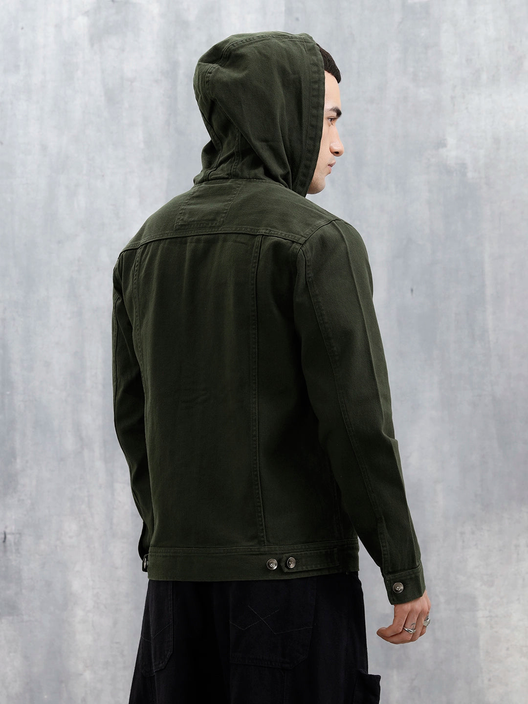 Wrogn Men's Casual Zip-Up Hooded Jacket | Olive