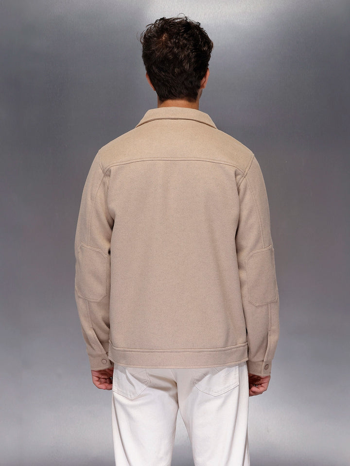 Men’s Beige Utility Overshirt Jacket | Cream