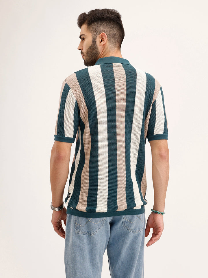 Slim Fit Flat Knit Polo T-Shirt | Teal