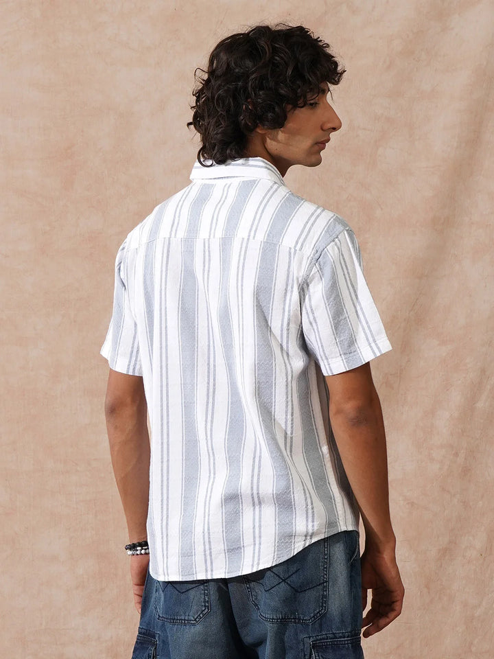 Textured Stripes Comfort Fit Shirt | Grey