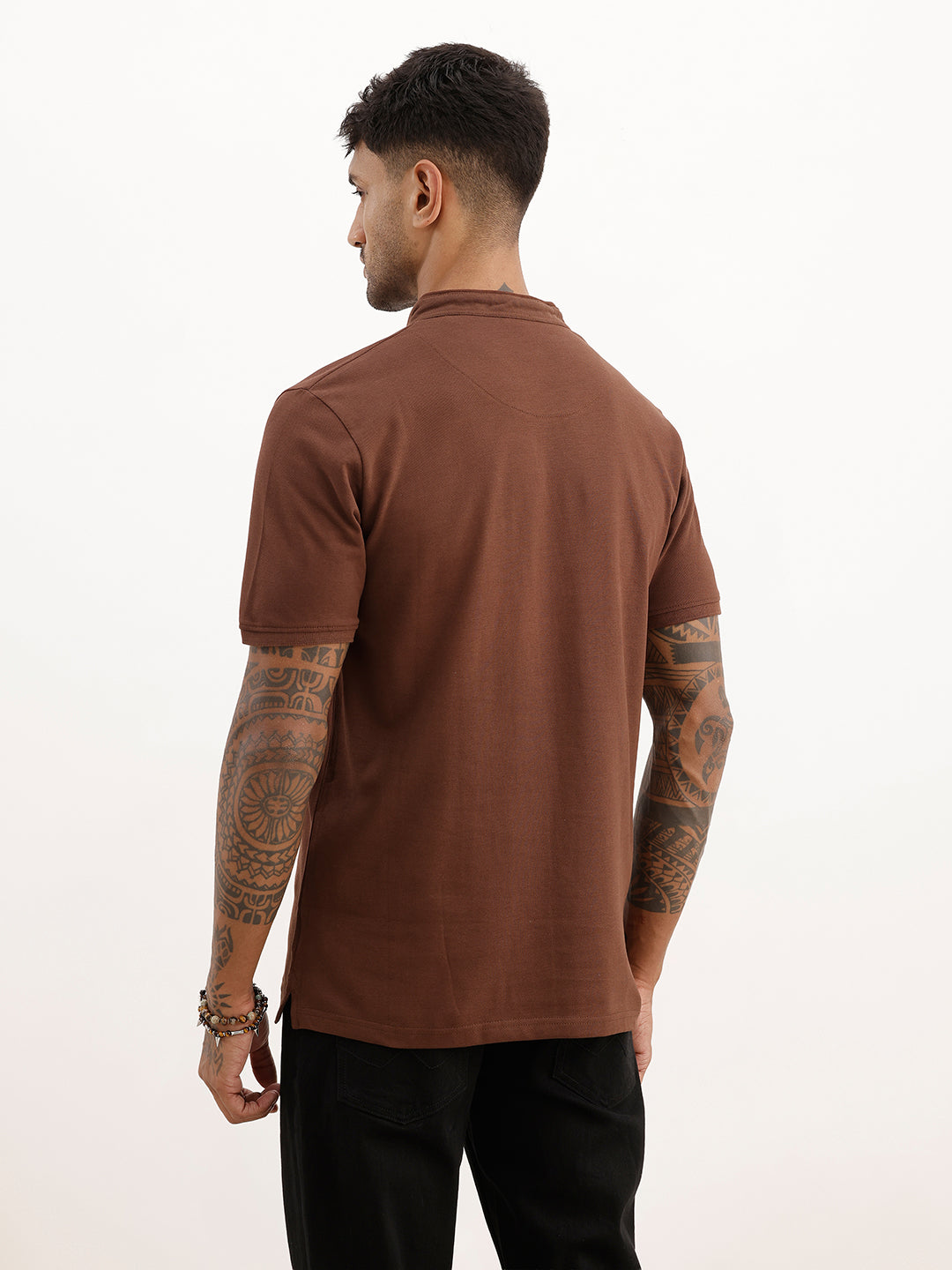 Mandarin Collar Polo T-Shirt | Brown | WSTS1631M