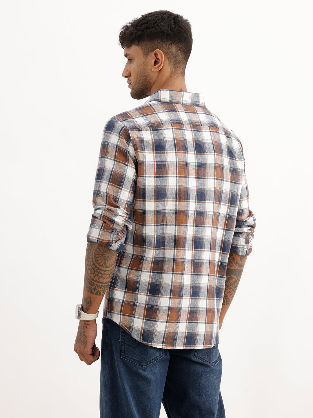 Classic Slim Fit Checkered Shirt | Off White
