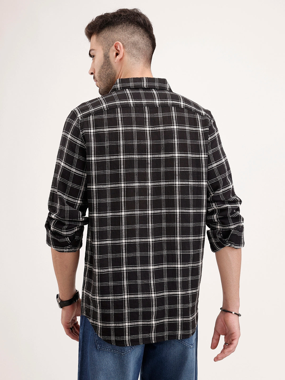Regular Fit Checkered Shirt | Black