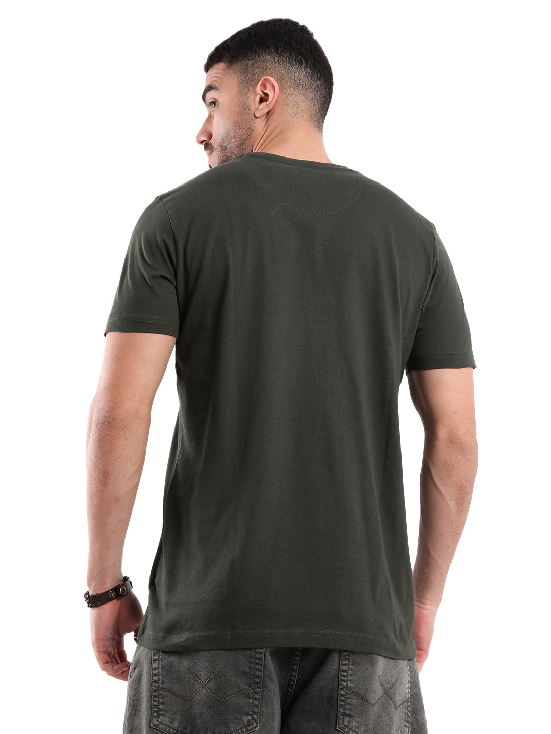 Classic Dark Green Chest Printed T-Shirt