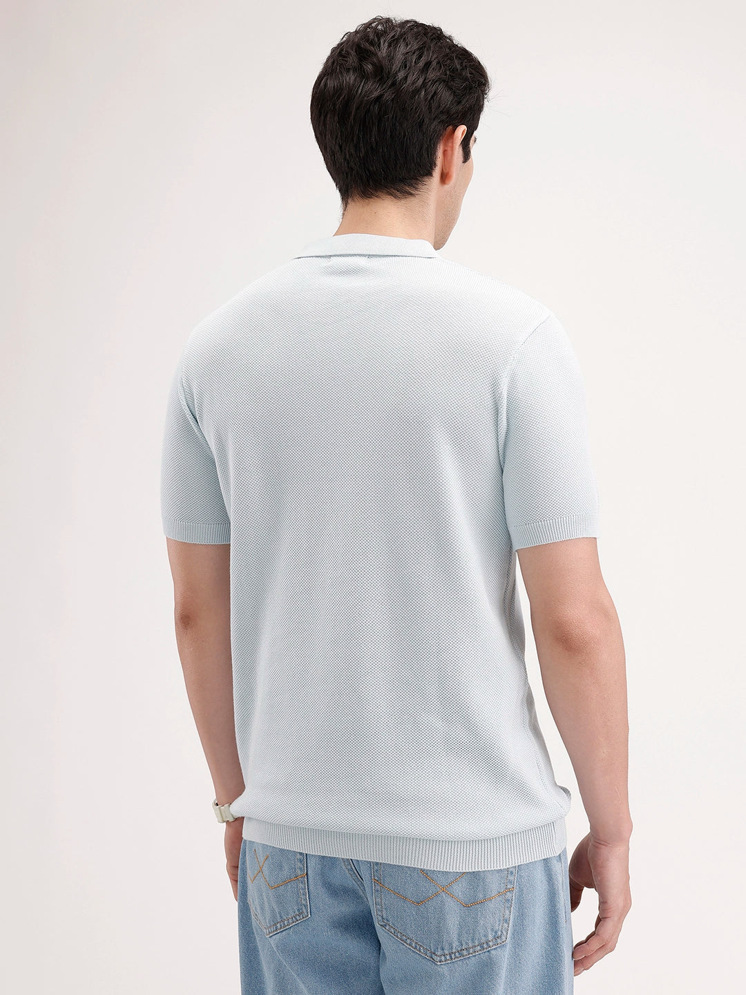 Slim Flat Knit Polo T-Shirt | Light Blue