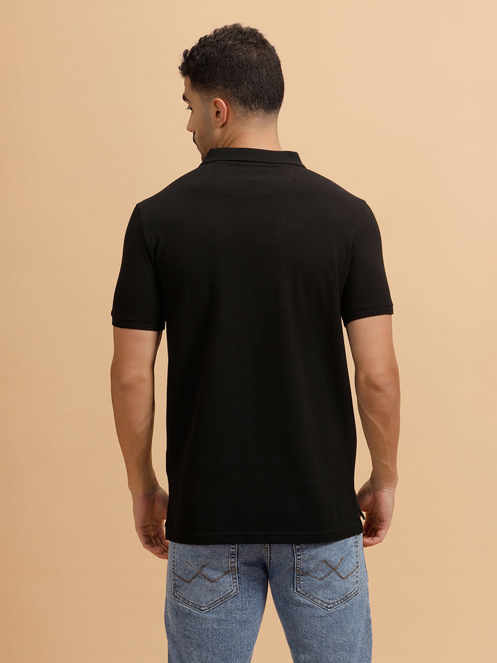 Wrogn Crest Print Polo T-Shirt | Black