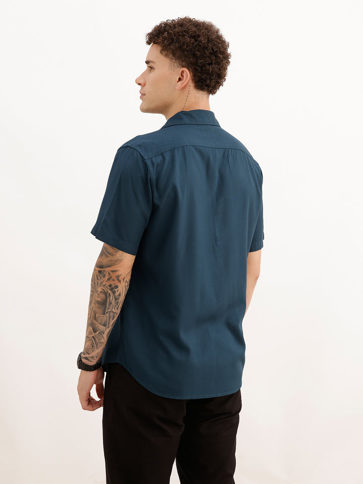 Slim Fit Viscose Bamboo Half Sleeve Shirt | Teal