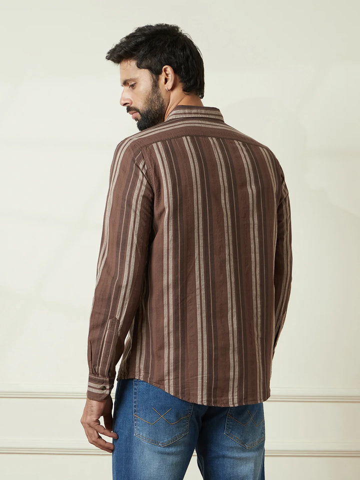 Striped Slim Fit Dobby Shirt | Brown
