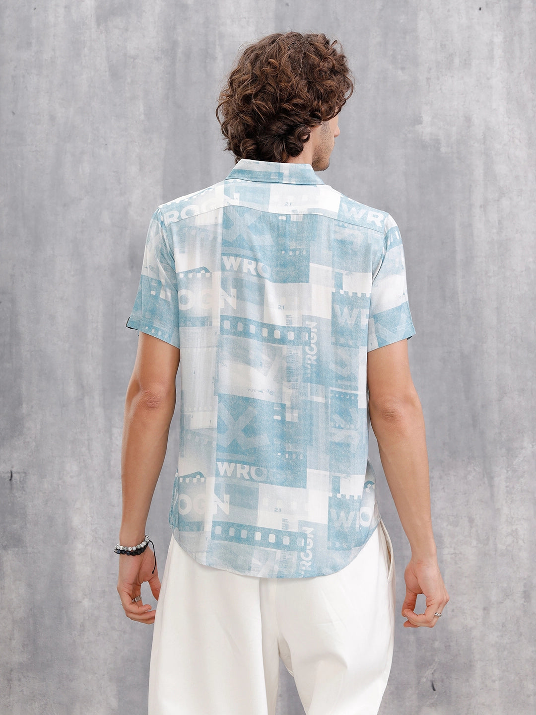 Fluid Viscose Shirt With Photo Reel Print  |  Blue
