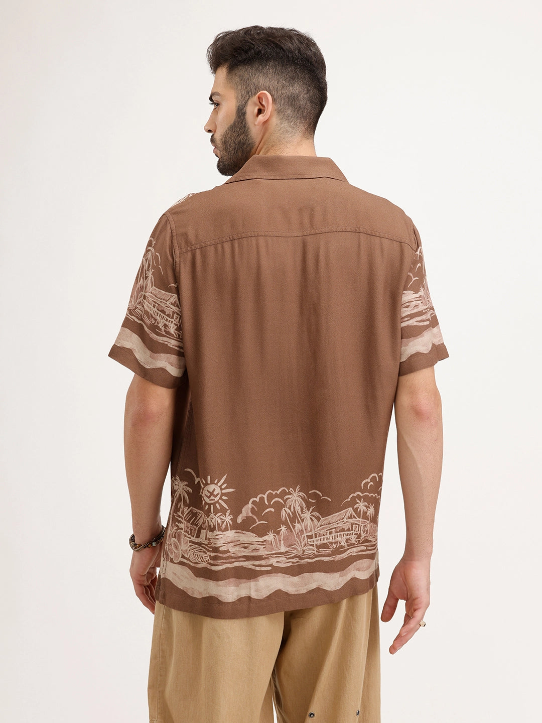 Resort Collar Slim Fit Printed Shirt | Brown