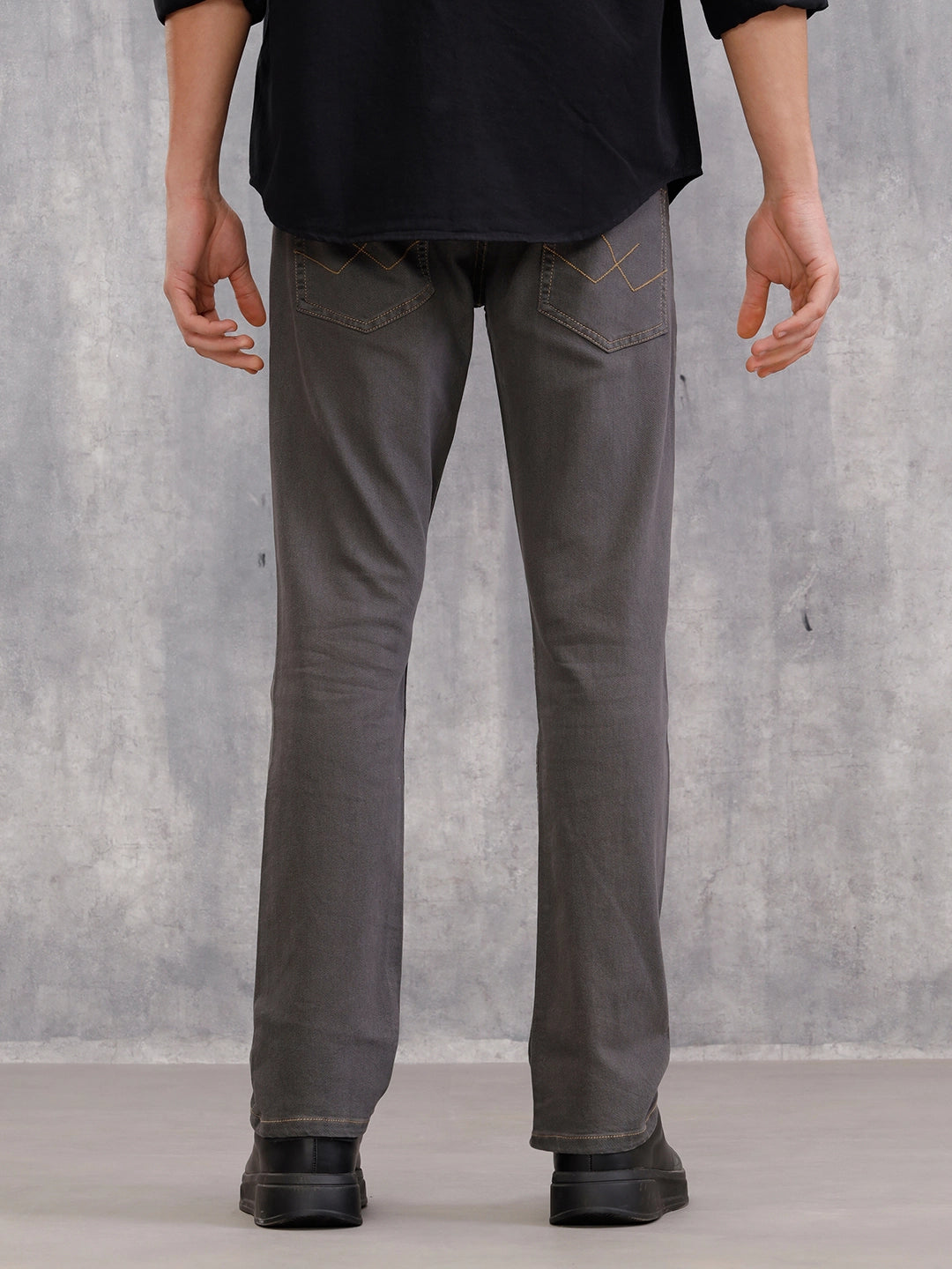 Mid Washed Straight Fit Cotton Stretch Jeans I Mid Grey