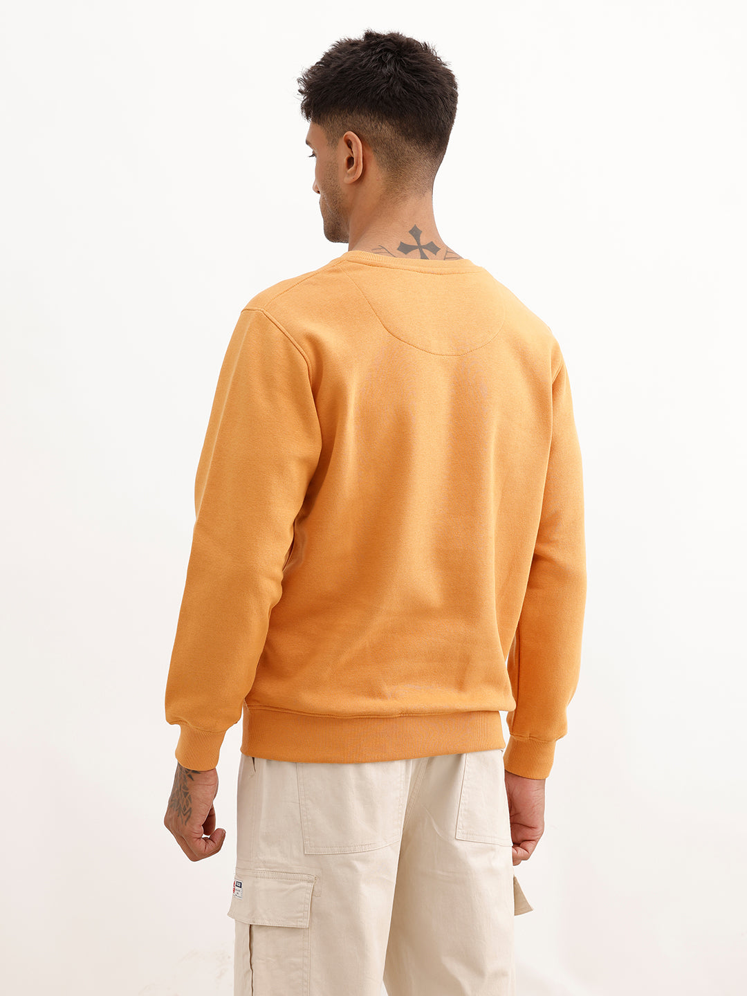 Solid Placement Printed Sweatshirt | Orange