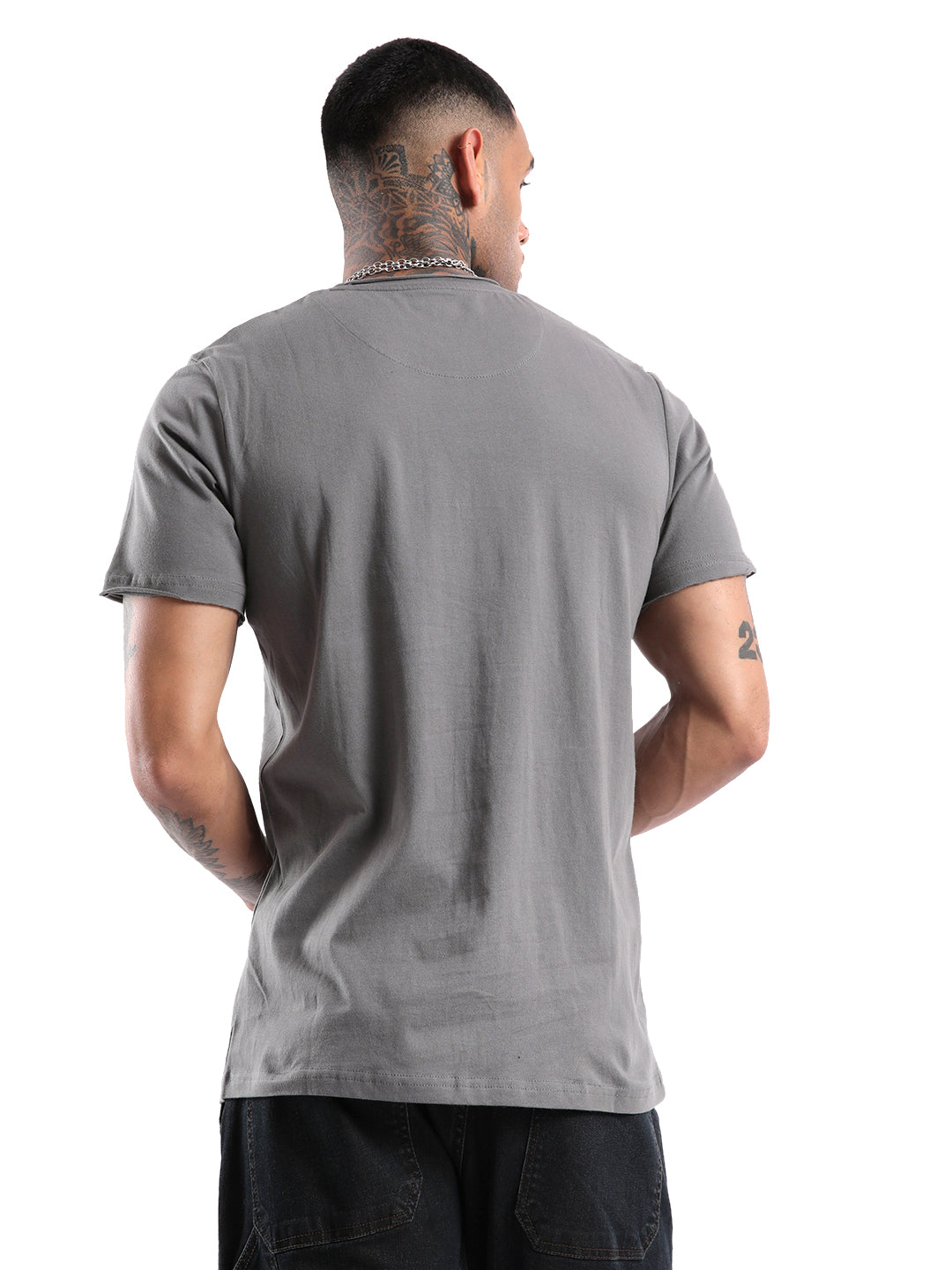 Charcoal Grey Chest Printed T-Shirt