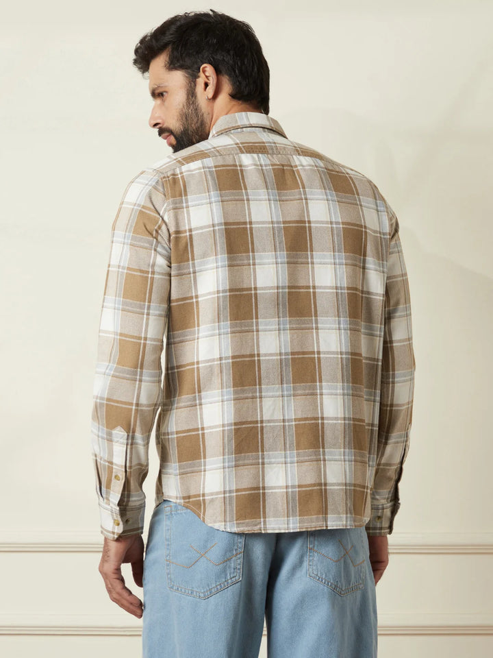 Tonal Checked Slim Fit Shirt | Brown