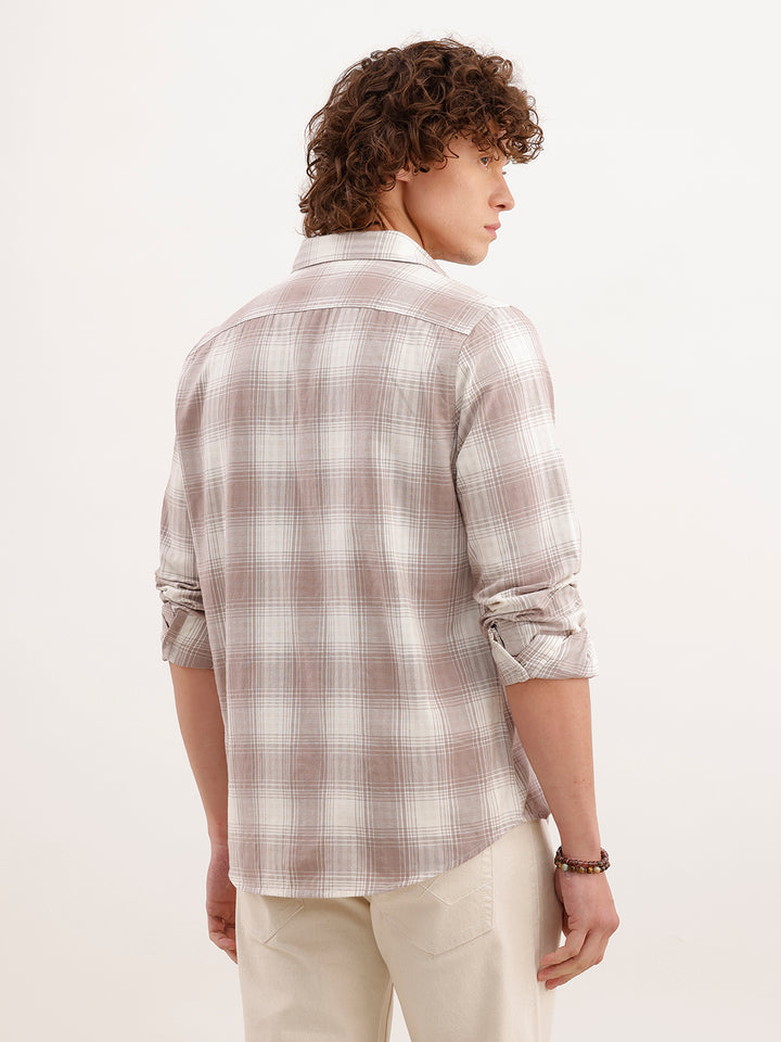 Slim Fit Checkered Shirt  | Brown