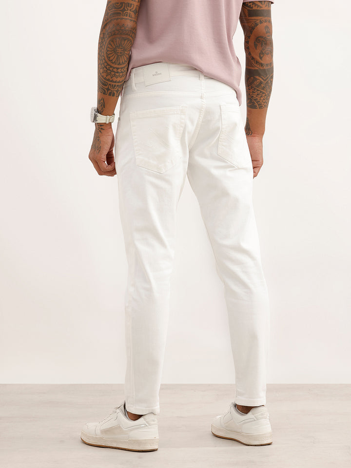 Solid Skinny Crop Fit Denim Jeans | White