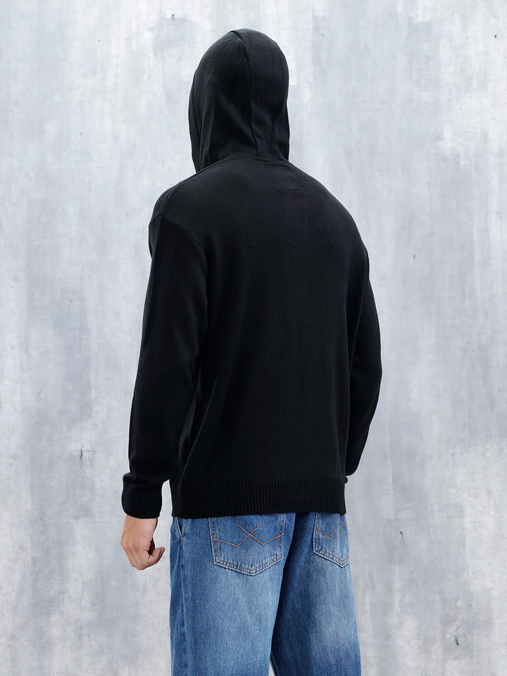 Men's Solid Casual Hoodie Pullover  | Black