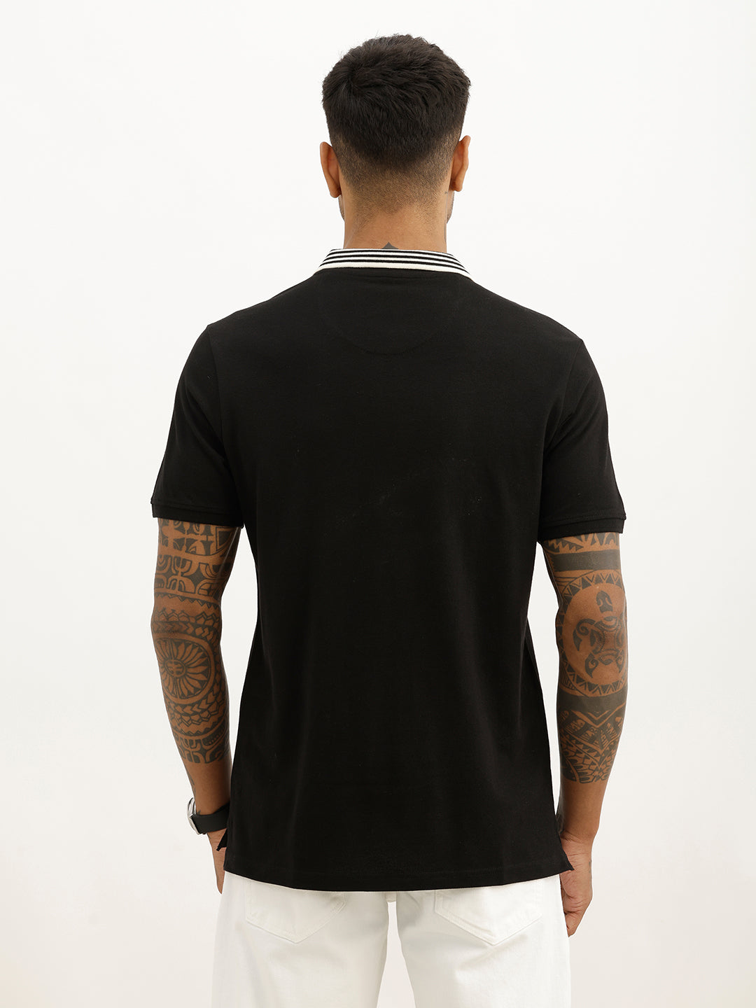 Slim Fit Contrast Collar Polo T-Shirt | Black