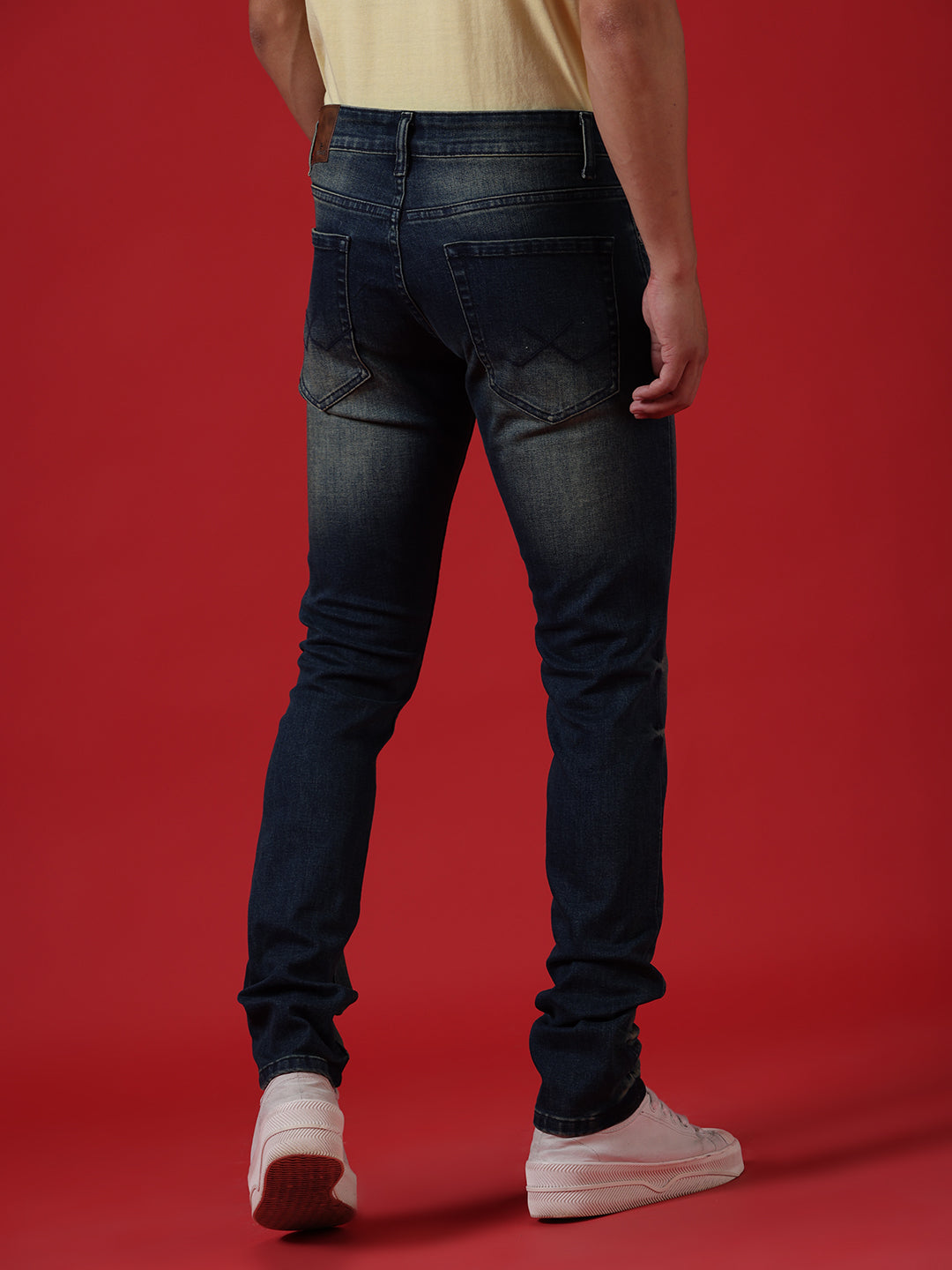 Washed Blue Stretch Tapered Jeans