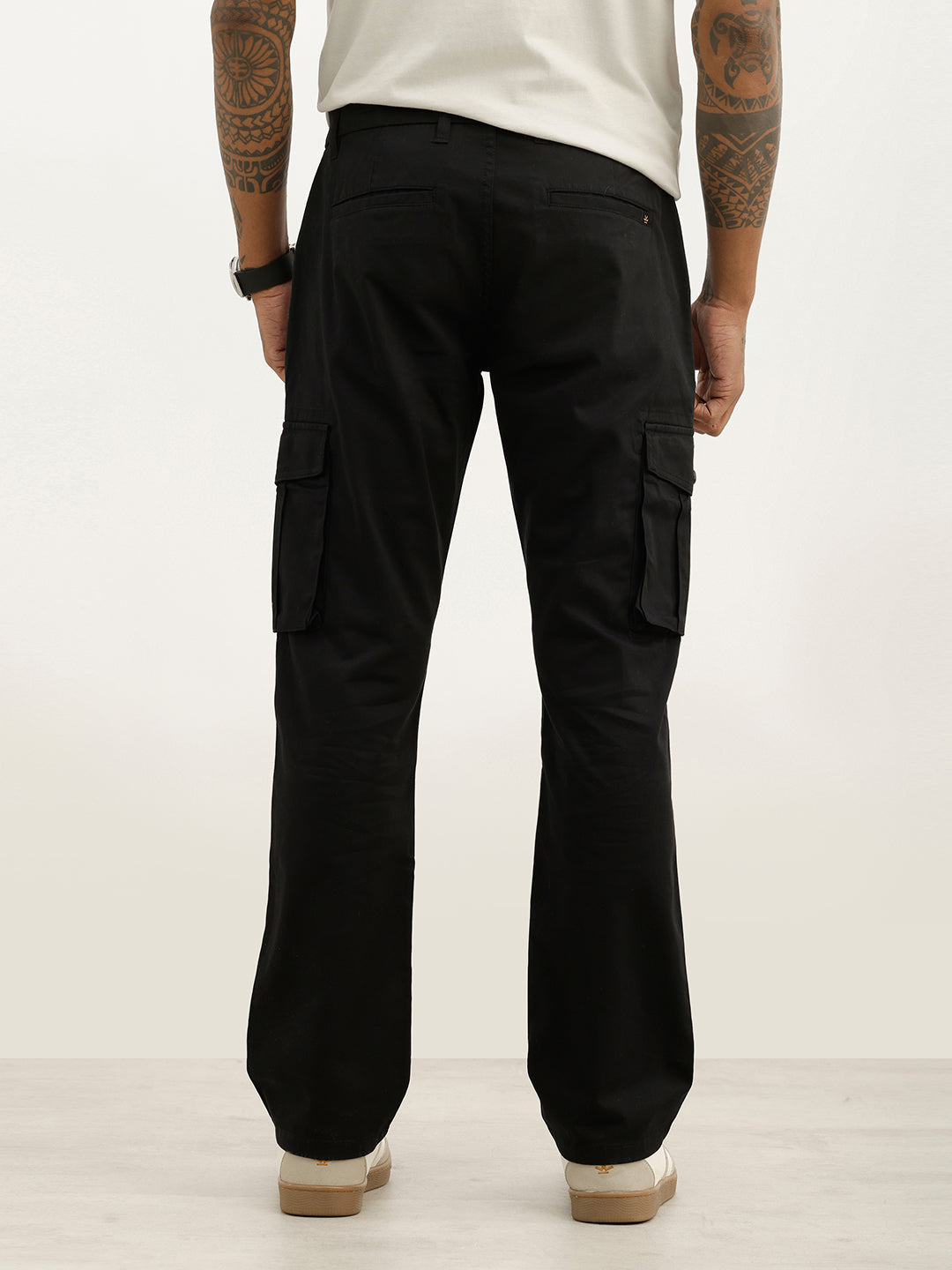 Solid Straight Fit Cargo Trouser | Black