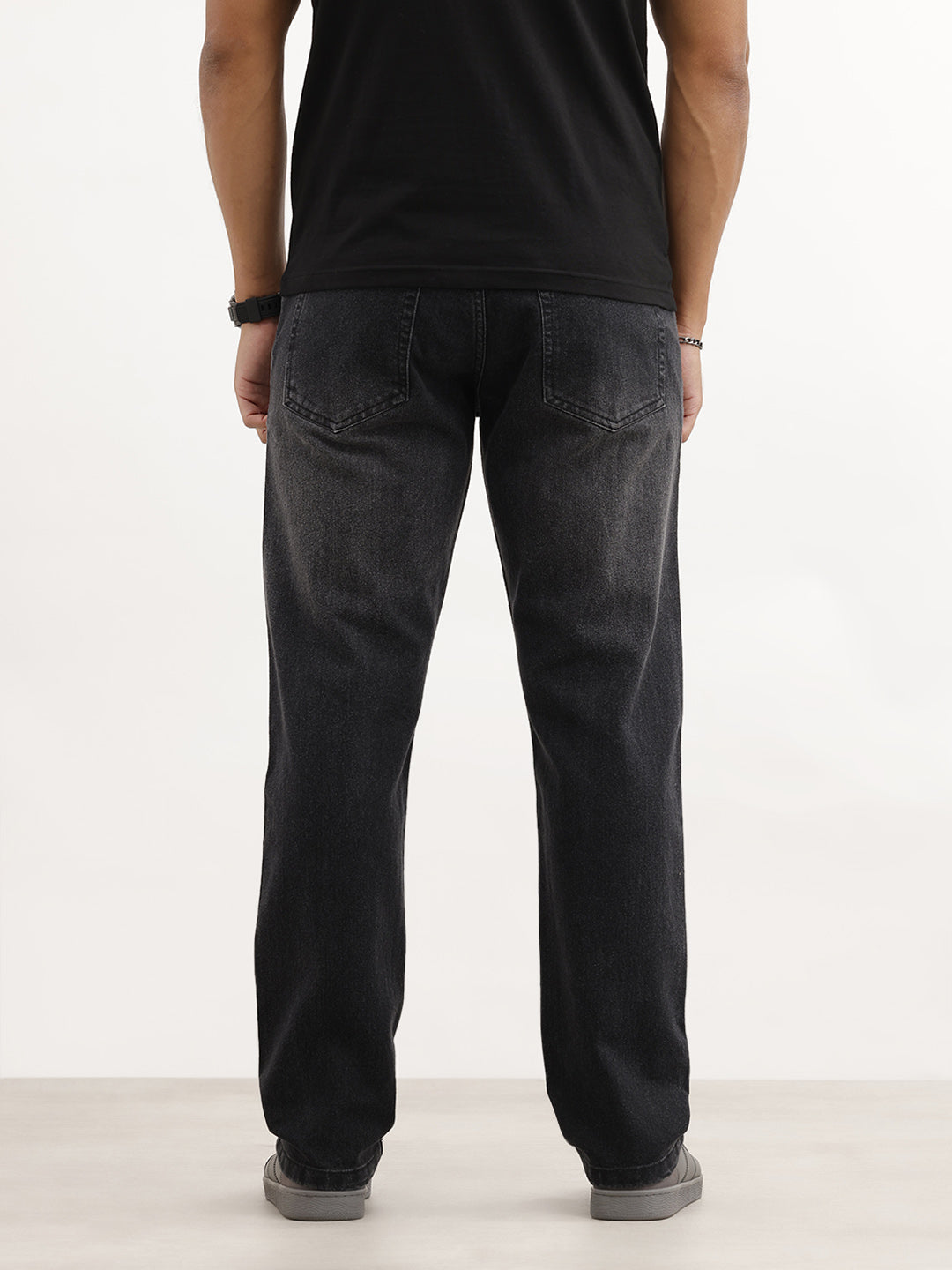 Straight Fit Faded Denim Jeans | Black