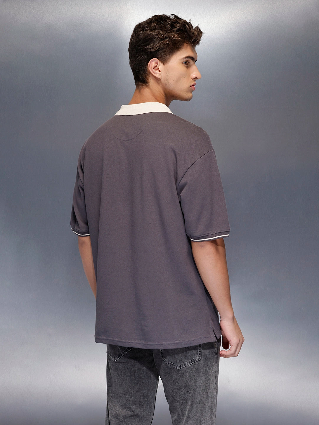 Men’s casual contrast collar polo t-shirt | Charcoal