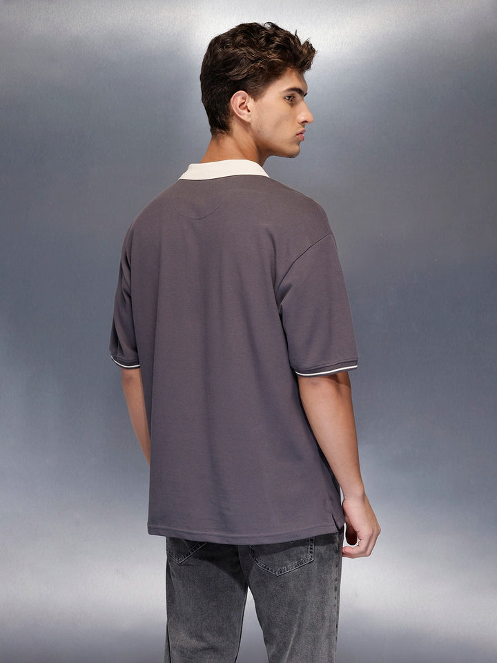 Men’s casual contrast collar polo t-shirt | Charcoal