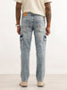 Textured Straight Fit Denim Cargo | Light Blue