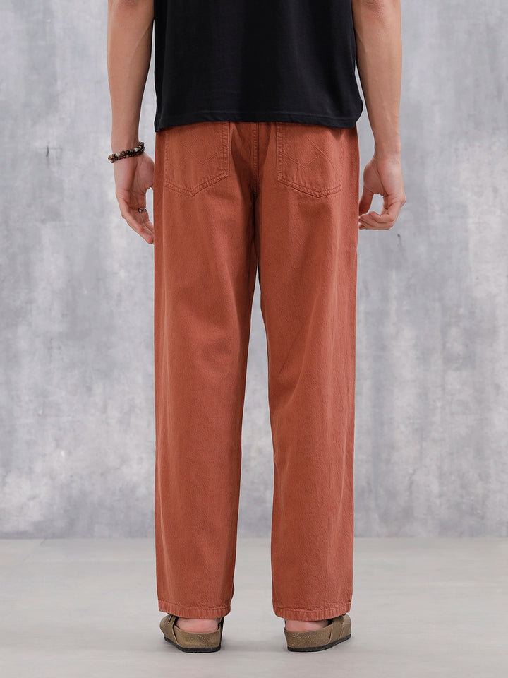 Men's Causal Loose Pleated Jeans | Rust