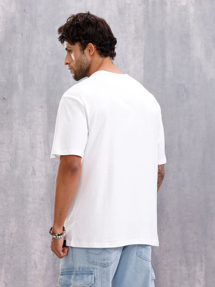 Flat Lock Stitch Detail Oversized Fit T-shirt With Hd Printed Logo | White
