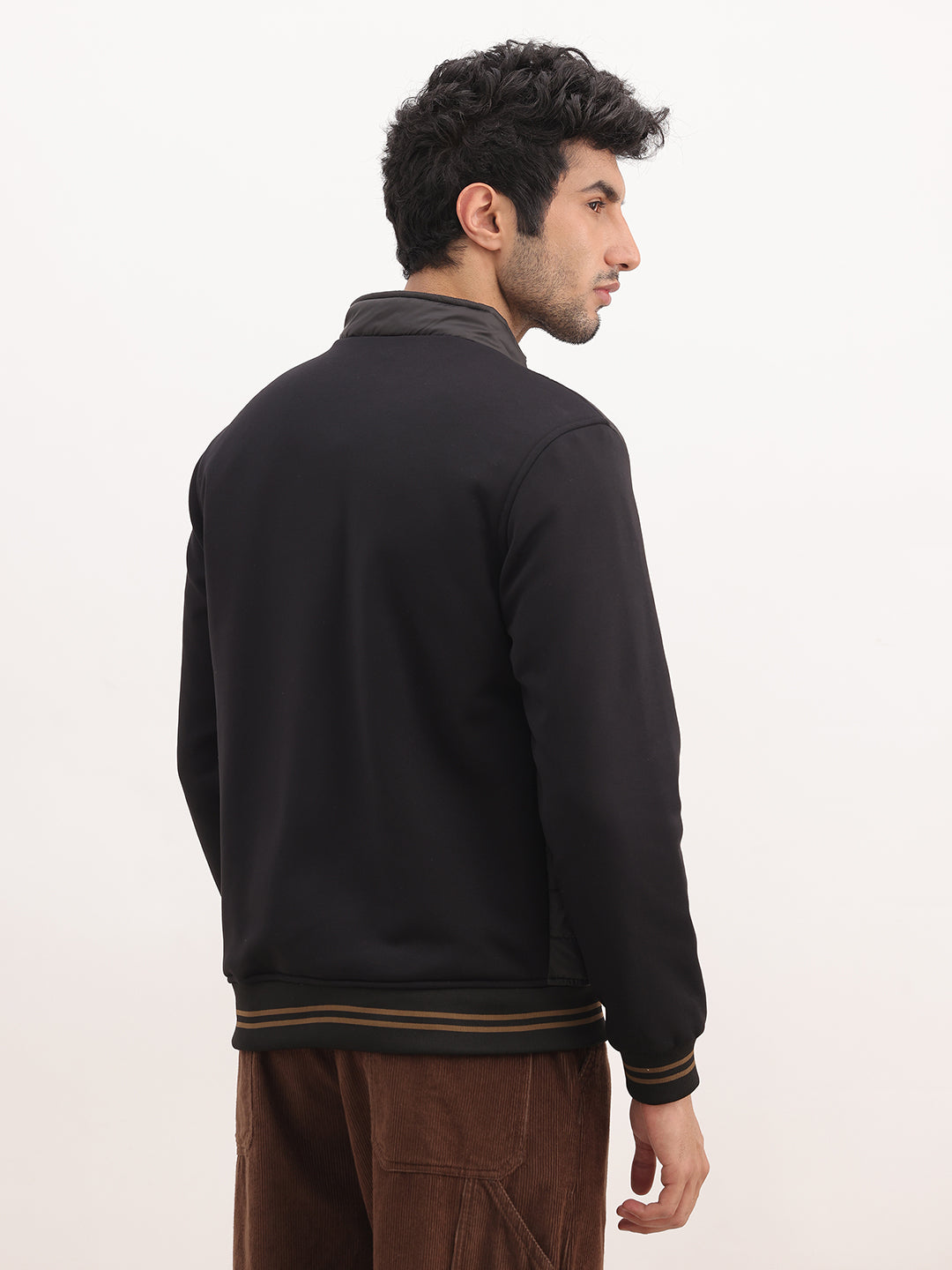Solid Tipping Sleeve Puffer Jacket | Black